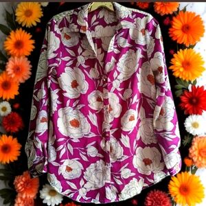 S💗 Floral Button-Up Silky Shirt